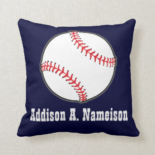 Coussin Baseball sur bleu marine Nom des garçons de la sal