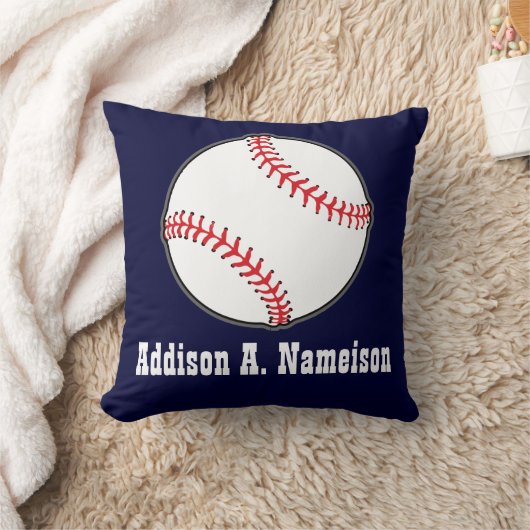 Coussin Baseball sur fond bleu marine Nom Garçons salle d (Couverture)