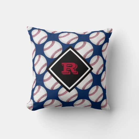 Coussin Baseballs Sport Nom du Motif Rouge Blanc Bleu (Recto)
