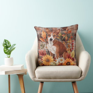 Coussin Basenji Chien Automne Aquarelle Fleurs