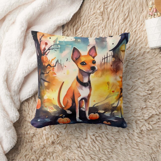 Coussin Basenji D'Halloween Avec Peur Citrouille (Couverture)