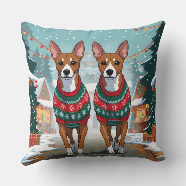 Coussin Basenji Dogs Christmas Snow Holiday  (Verso)