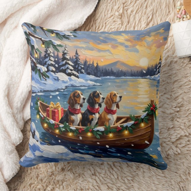 Coussin Basset Hound Christmas Boat Holiday (Couverture)