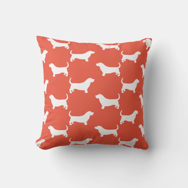 Coussin Basset Hound Silhouettes Motif orange rouge (Recto)