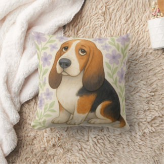 Coussin Basset Hound Throw Pillow Gift for Dog Lovers Flor