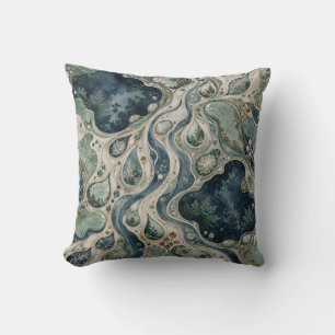 Coussin Bassins botaniques bleus céladon fluides