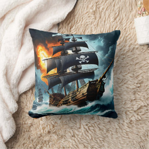 Coussin Bataille majestueuse de navires pirates à l'aube
