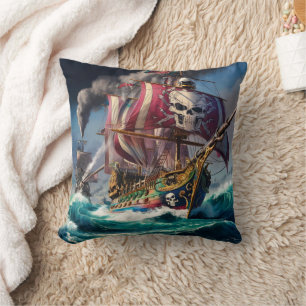 Coussin Bataille majestueuse de navires pirates sur les me