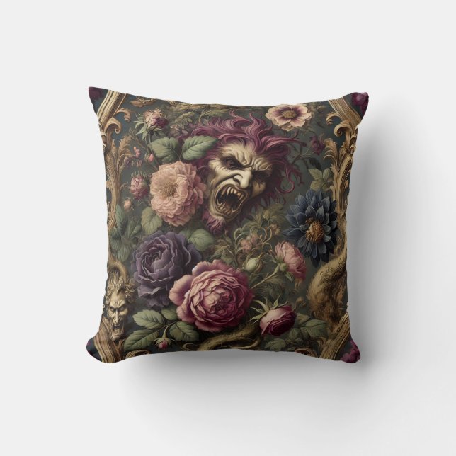 Coussin Batailles et fleurs baroques - Design floral gothi (Recto)