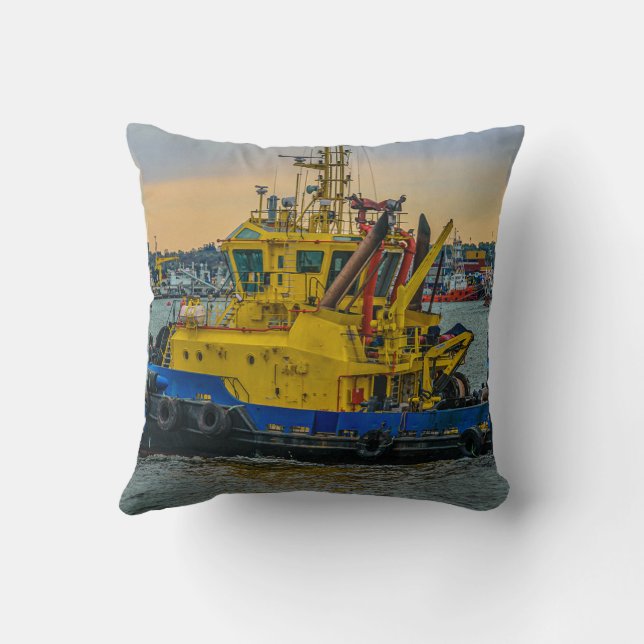 Coussin Bateau à moteur à la rivière, montevideo, uruguay (Verso)