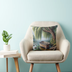 Coussin Bateau à roues sous un saule plumant