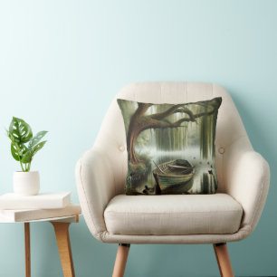 Coussin Bateau à roues sous un saule plumant