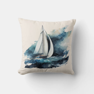 Coussin Bateau à voile bleu et beige Pillow