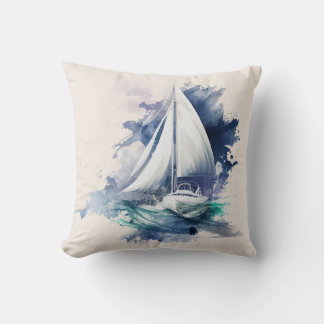 Coussin Bateau à voile bleu et beige Pillow