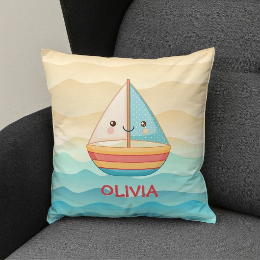Coussin Bateau à voile nautique coloré mignon
