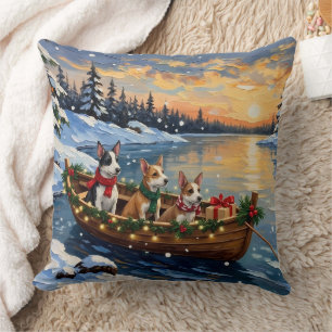 Coussin Bateau de Noël de Rat Terrier pour les Fêtes