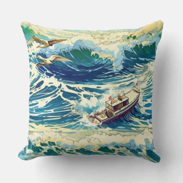 Coussin Bateau de pêche équitation Vagues océaniques (Recto)