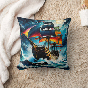 Coussin Bateau De Pirate Coloré Voiliant Sous Une Pleine l