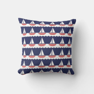 Coussin Bateau nautique Motif Marine Bleu et Rouge