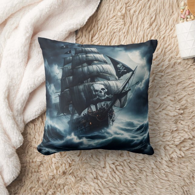 Coussin Bateau Pirate Battant Mer Stormy Sous Pleine lune (Couverture)