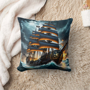 Coussin Bateau Pirate Dramatique Naviguant À Travers Des M