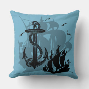 Coussin Bateau pirate et Ancre Noir Silhouette Jeu d'oreil