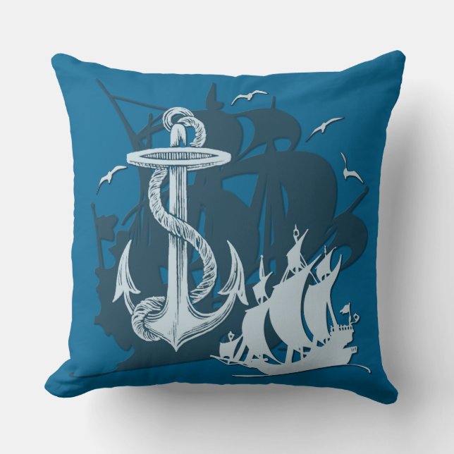 Coussin Bateau pirate et Ancre Silhouette blanche Pillow (Recto)