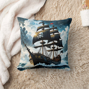 Coussin Bateau Pirate Naviguant À Travers Les Eaux Stormy