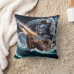 Coussin Bateau pirate naviguant à travers les mers orageus