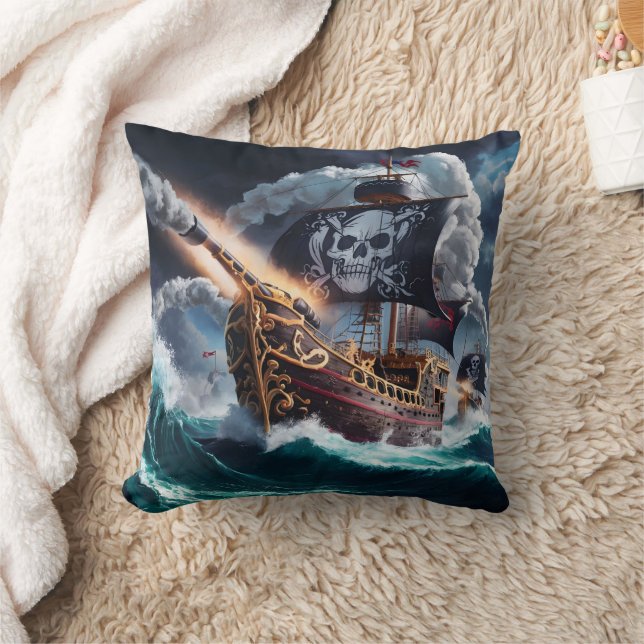 Coussin Bateau pirate naviguant à travers les mers orageus (Couverture)