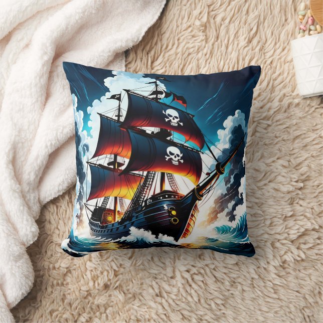 Coussin Bateau pirate naviguant à travers les mers orageus (Couverture)