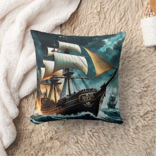 Coussin Bateau pirate naviguant à travers les mers orageus