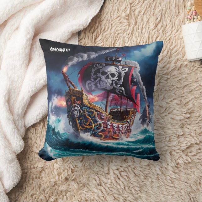 Coussin Bateau pirate naviguant à travers les mers orageus (Couverture)