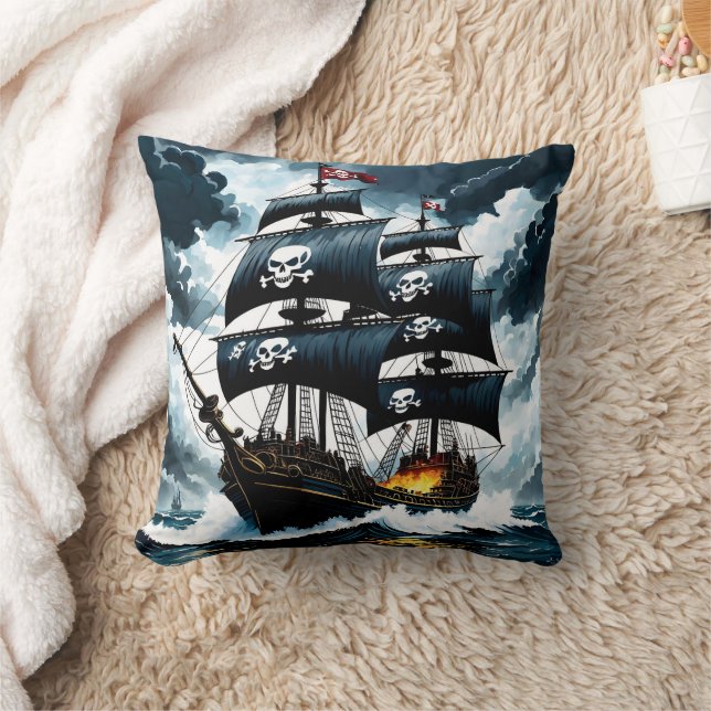Coussin Bateau pirate naviguant à travers les mers orageus (Couverture)