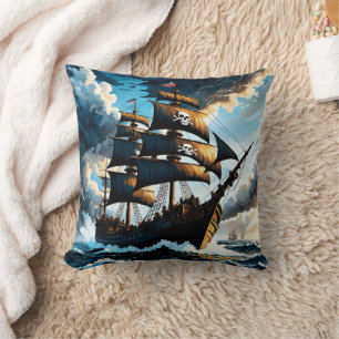 Coussin Bateau pirate naviguant à travers les mers orageus