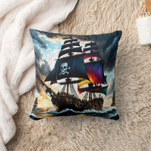Coussin Bateau pirate naviguant à travers les mers orageus
