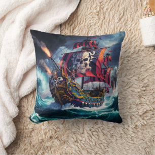 Coussin Bateau pirate naviguant à travers les mers orageus