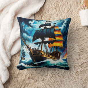 Coussin Bateau pirate naviguant à travers les mers orageus