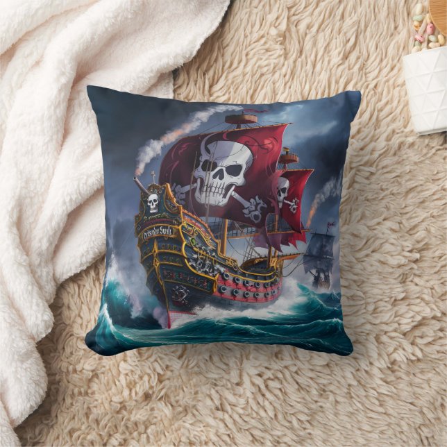 Coussin Bateau pirate naviguant dans les eaux pluvieuses à (Couverture)