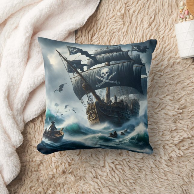 Coussin Bateau Pirate Naviguant Mer Stormy Avec Équipage (Couverture)