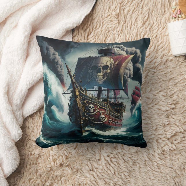Coussin Bateau pirate naviguant sur les mers tempétueuses  (Couverture)