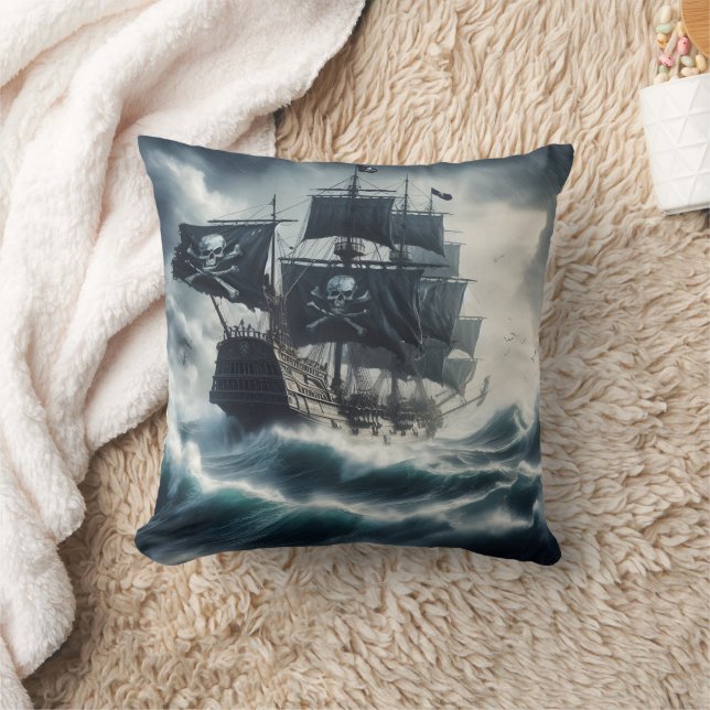 Coussin Bateau pirate naviguant sur les mers tempétueuses  (Couverture)