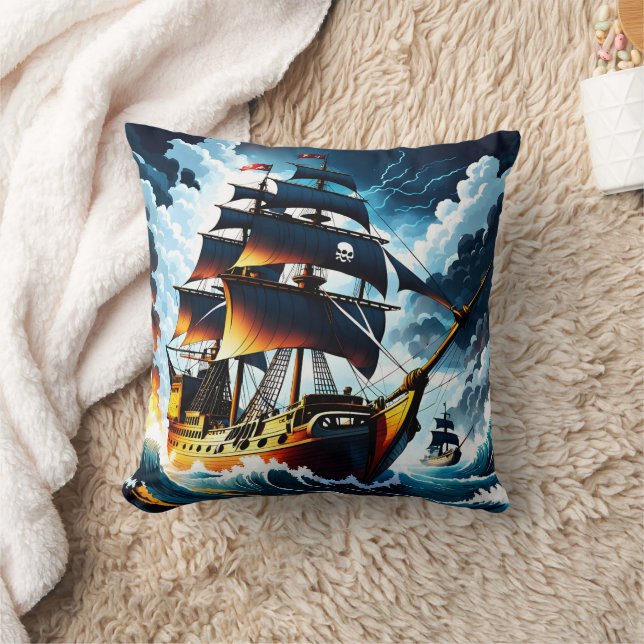 Coussin Bateau pirate naviguant sur les mers tempétueuses  (Couverture)
