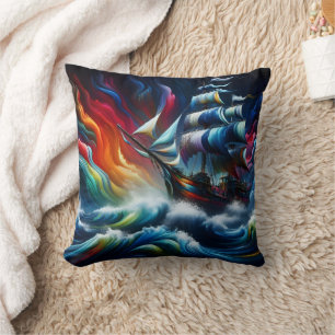 Coussin Bateau Pirate Vibrant Naviguant sur les mers tempé