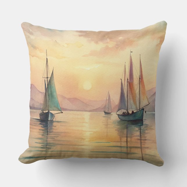 Coussin Bateaux à voile au coucher du soleil (Recto)