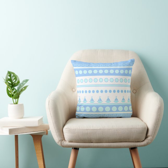 Coussin Bateaux à voile bleu et rangées cercles (Chaise)