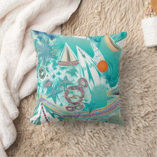 Coussin Bateaux à voile et créatures marines Art de plage 