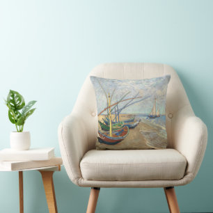 Coussin Bateaux de pêche sur la plage par Vincent Van Gogh
