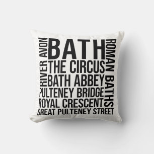 Coussin Bath, UK Landmarks Typography - Angleterre Word Ar
