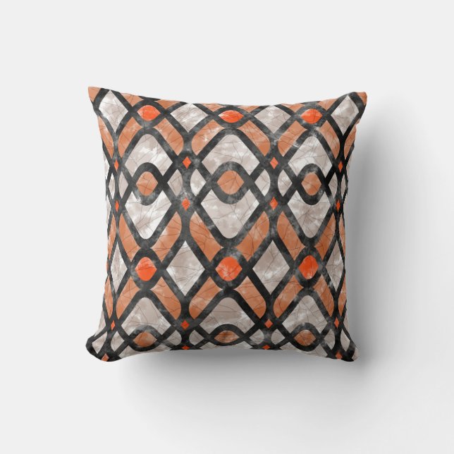 Coussin Batik Art déco moderne en orange et noir (Recto)